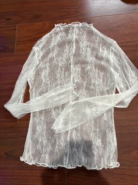 Sheer White Lace Long Sleeve Top Layering Top